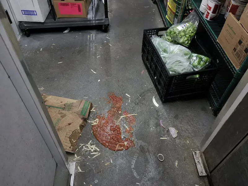 Walk-in floor swept, mopped and dry (fail)
